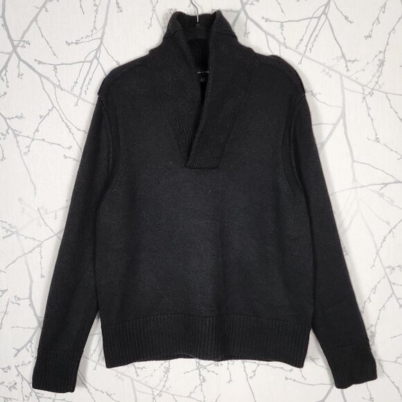 Banana Republic Black 100% Wool Shawl Collar Epaulet Sweater - Picture 1 of 6